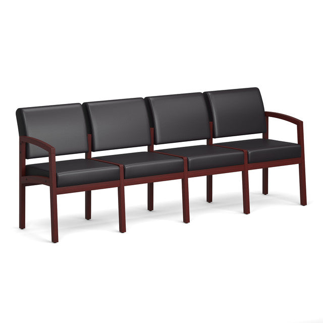 OfficeSource Baker 4-Seater with Half Arm - Mahogany Frame - PU Leather