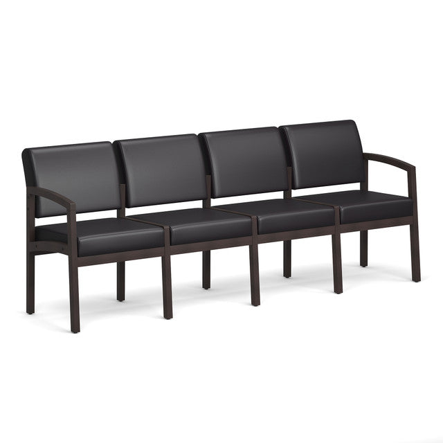 OfficeSource Baker 4-Seater with Half Arm - Espresso Frame - Black PU Leather