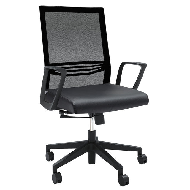 OfficeSource Oslo Mid-Back Mesh Conference Chair with Fixed Arms - Black PU Leather