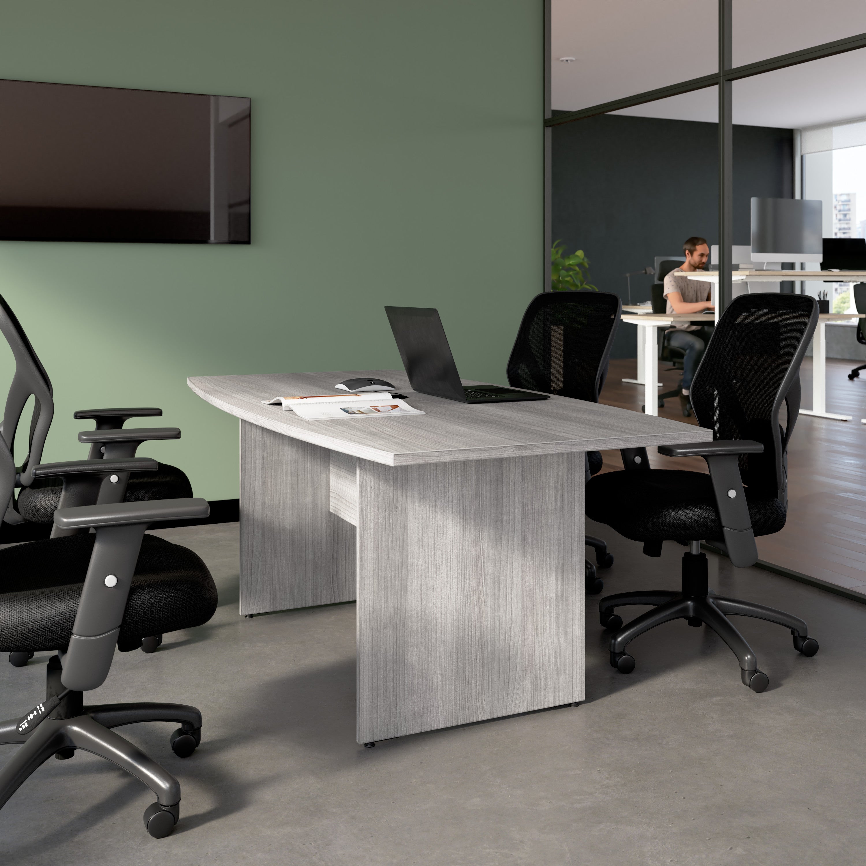 Bush Business Furniture 72-inch Office Conference Table with Wood Base in Platinum Gray - 71.54" Width x 35.98" Depth x 28.65" Height