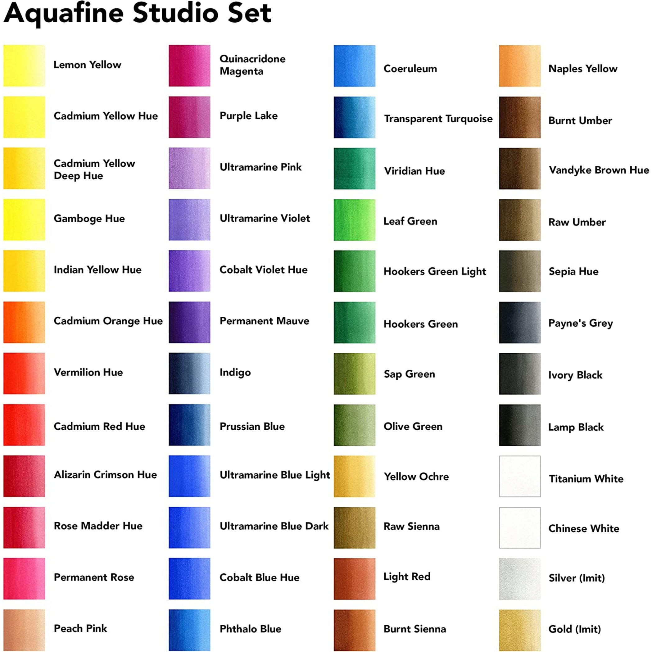 Aquafine Watercolor Paint Half Pan Studio Set, Assorted Colors, 48 Pieces