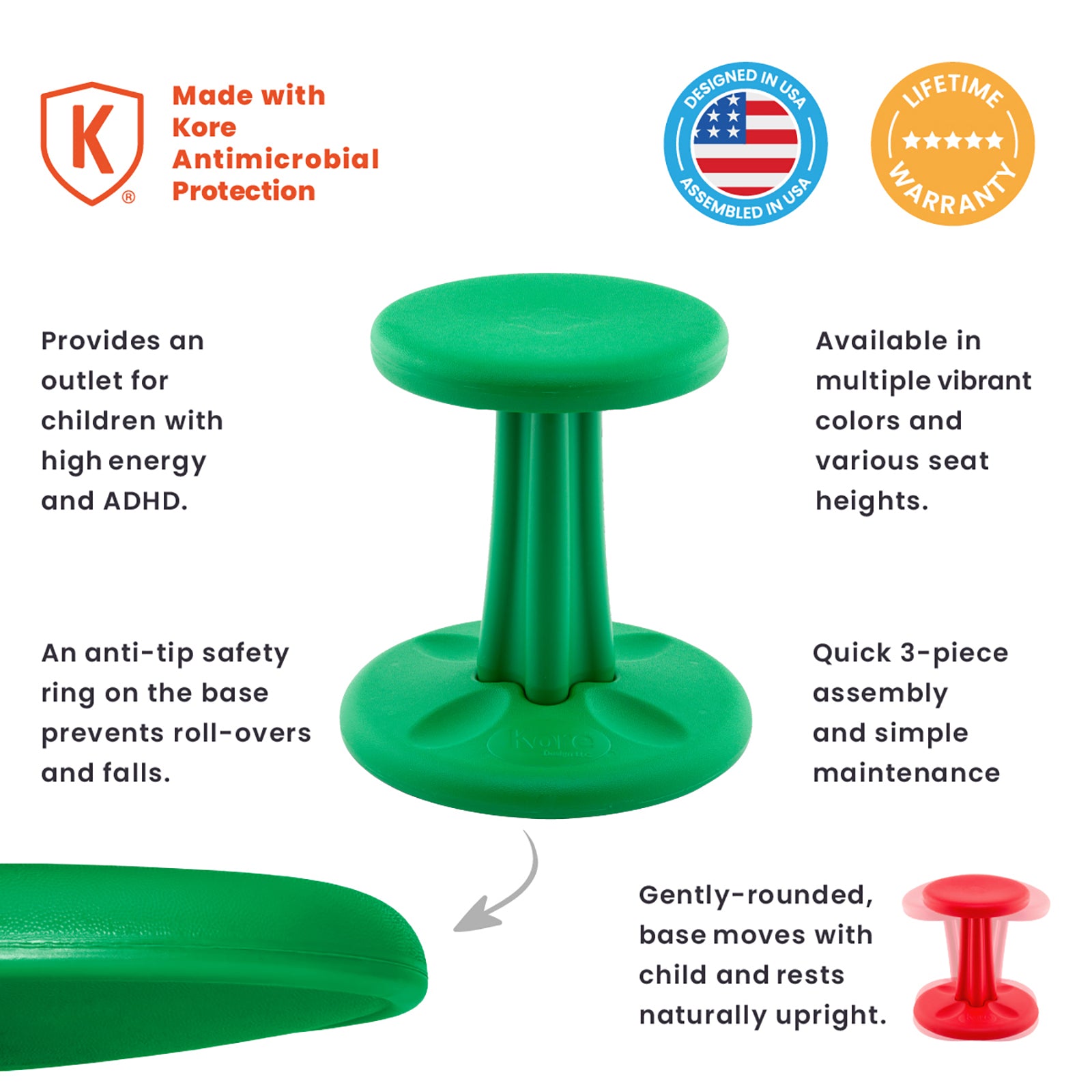Pre-Teen Wobble Chair 18.7", Green