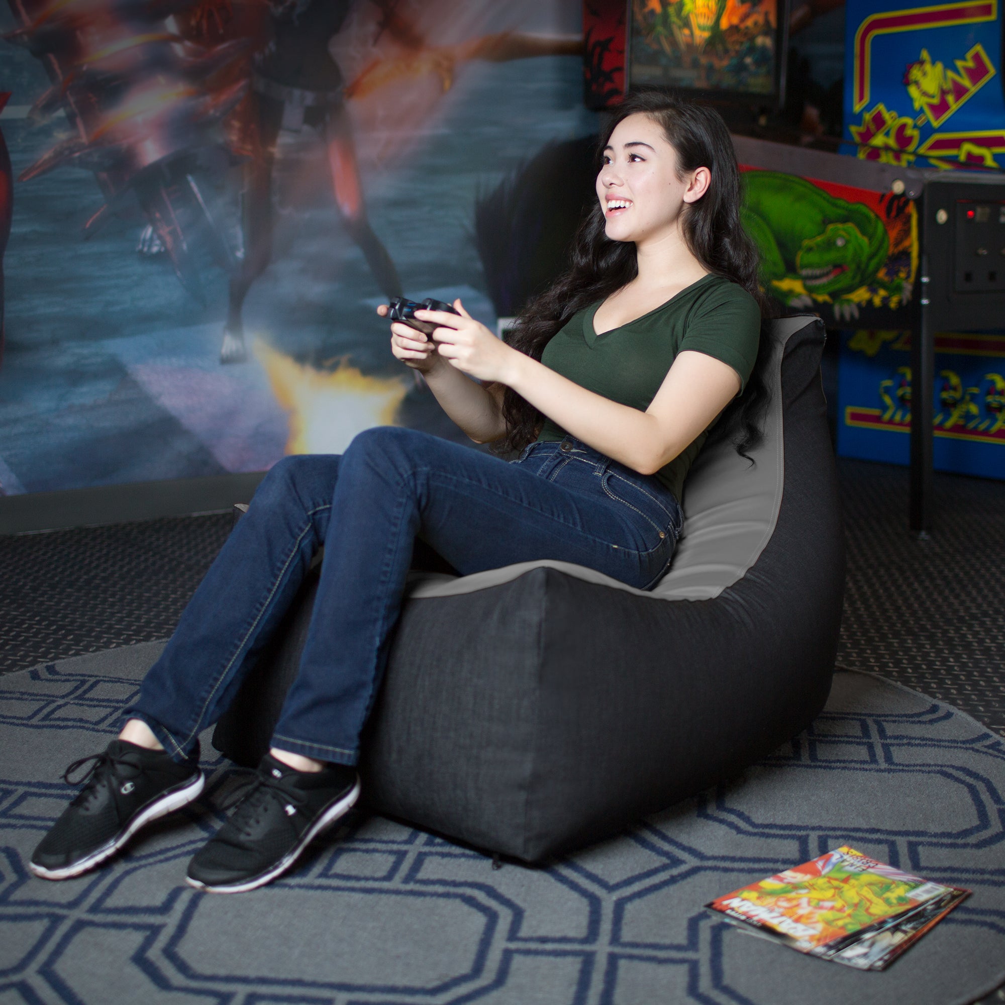Jaxx Pixel Gamer Chair - Game Room / Home Theater Bean Bag Chair, Charcoal