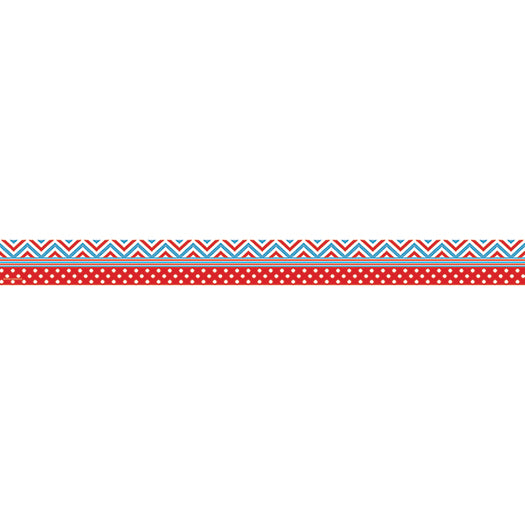 Red & Blue Chevrons and Dots Straight Border Trim