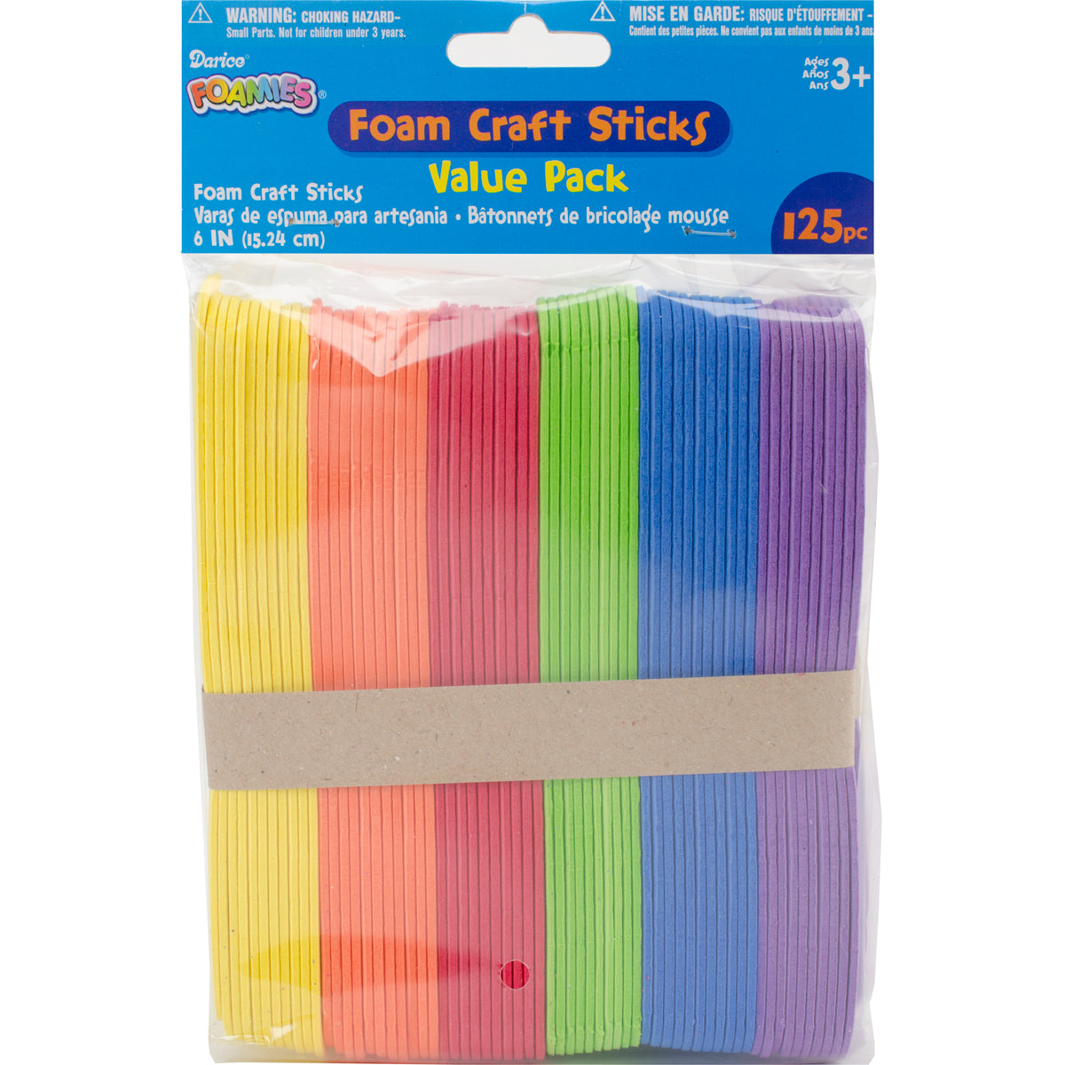 Darice Foamies Bright Colors Foam Craft Sticks, 6 Inches, 125 Pieces