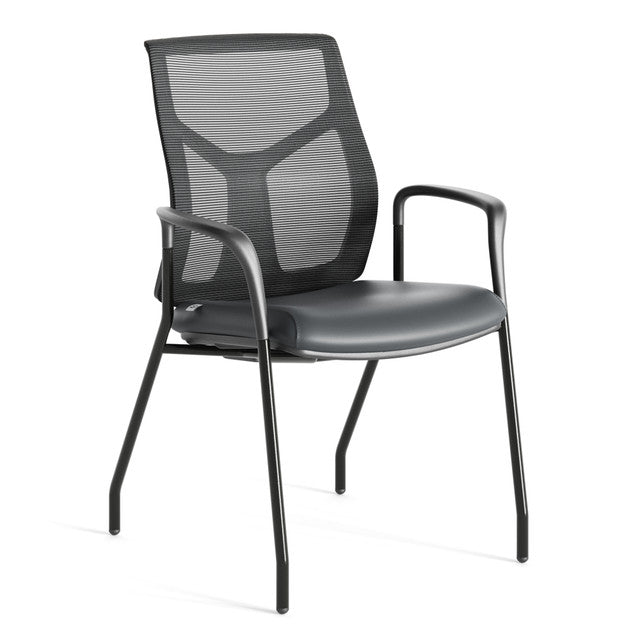 OfficeSource Starlight Executive Guest Chair with Black Frame - Black Leather