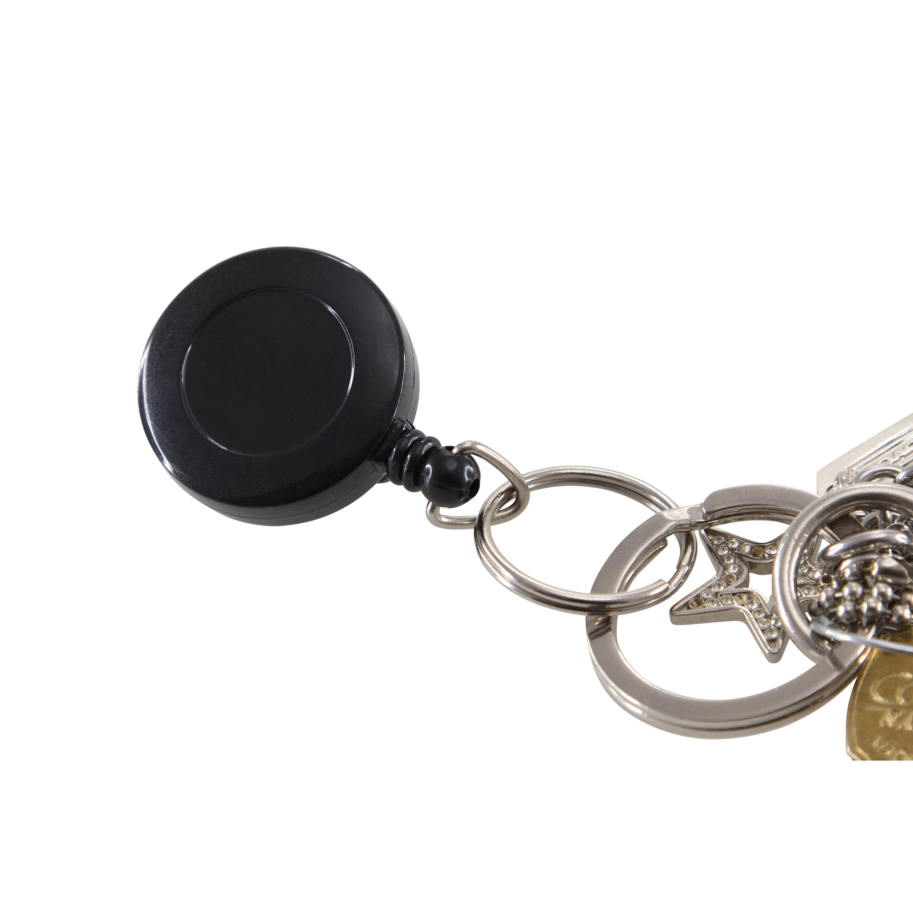 Standard Round ID Badge Reel with Belt Clip & Key Ring, Black