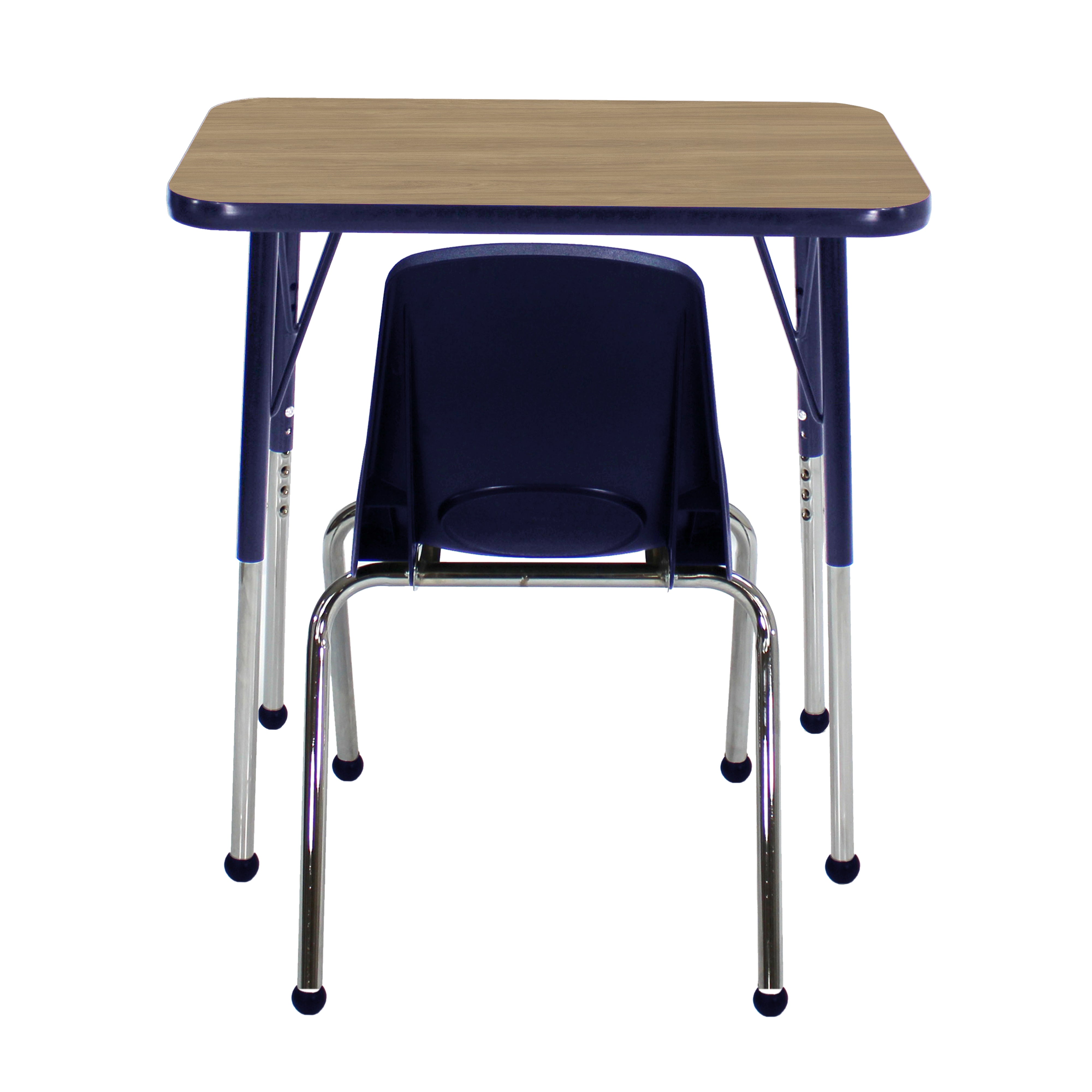 18" x 30" Rectangle T-Molding Activity Table with Standard Legs and 12" Stack Chair with Ball Glides - Pasadena Oak/Navy