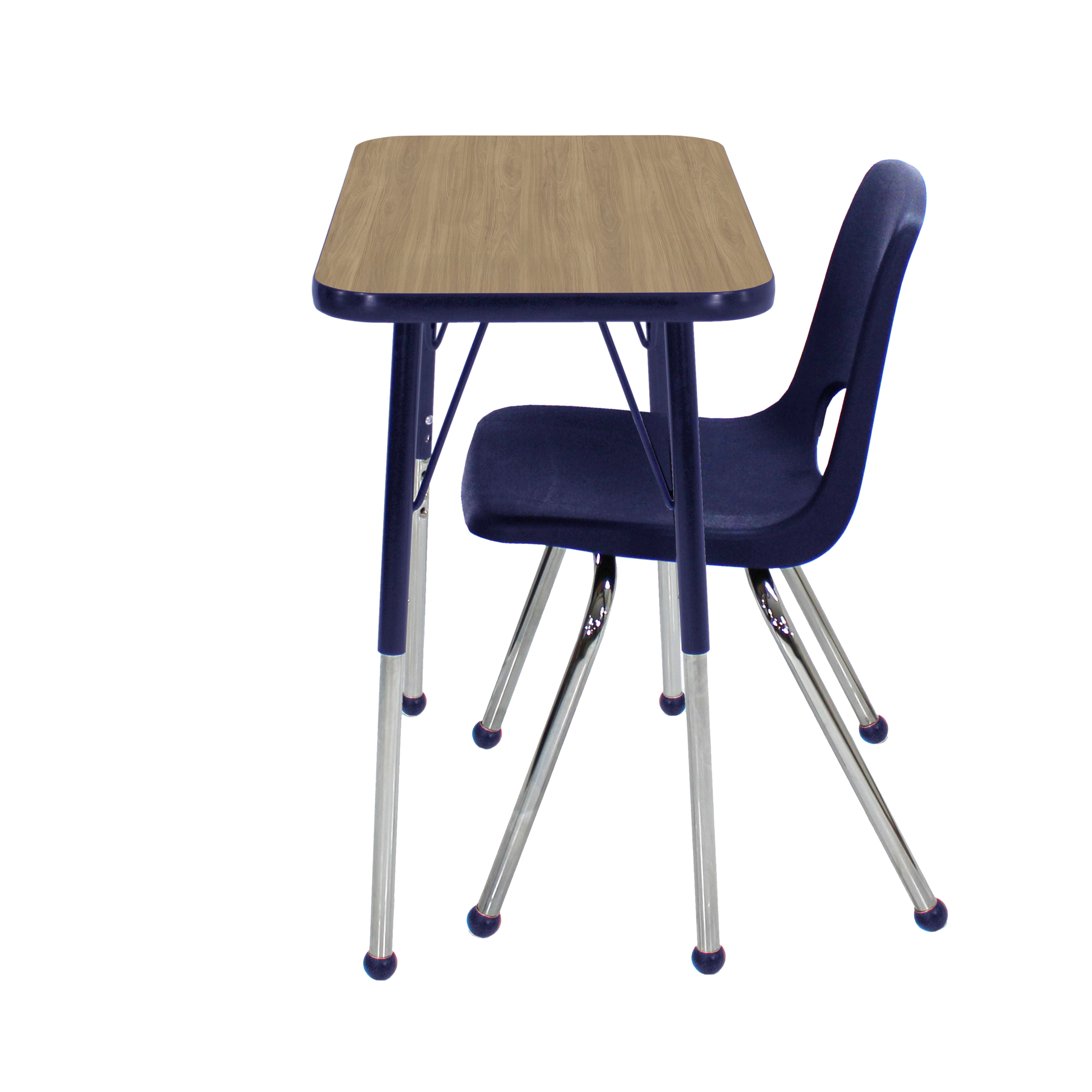 18" x 30" Rectangle T-Molding Activity Table with Standard Legs and 12" Stack Chair with Ball Glides - Pasadena Oak/Navy