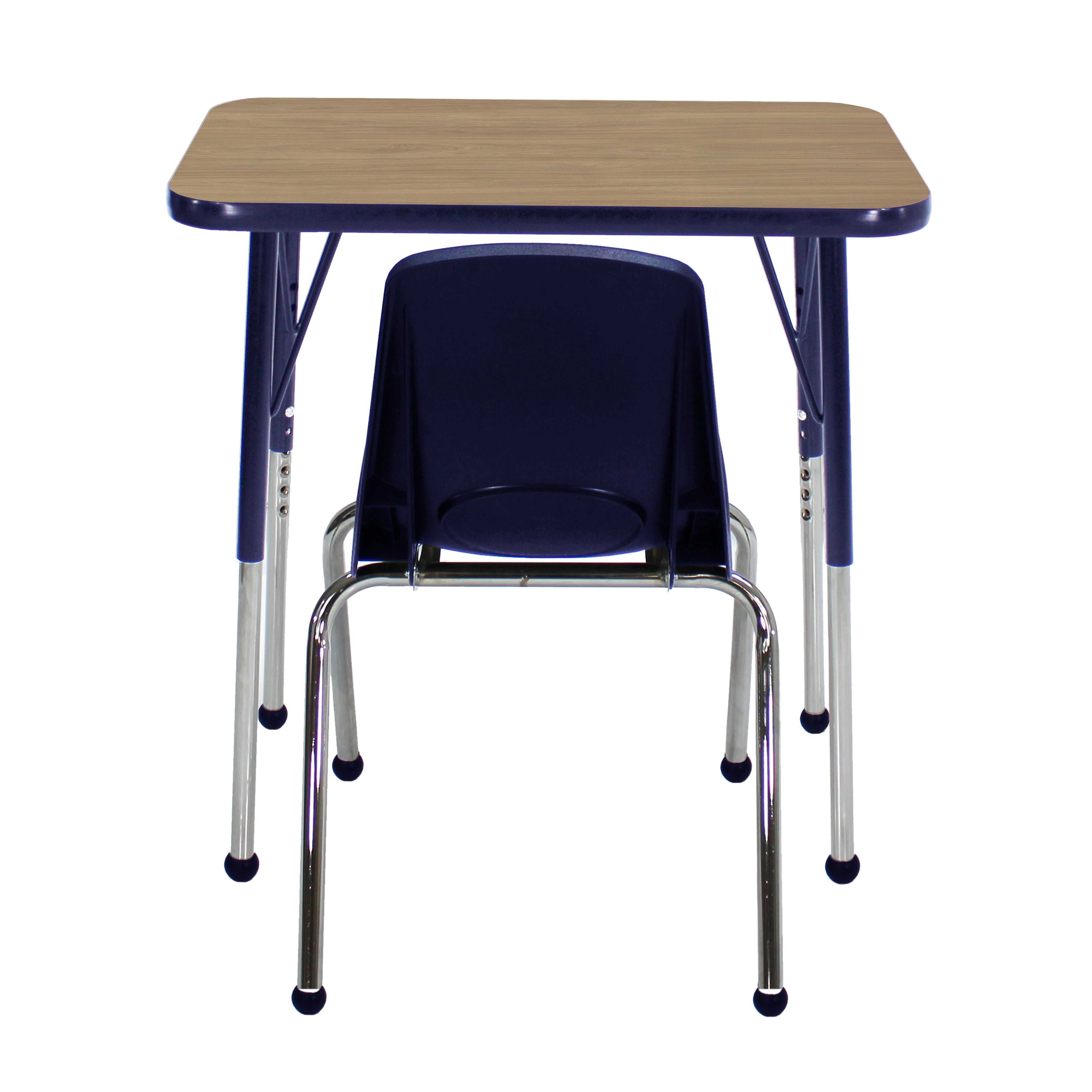 18" x 30" Rectangle T-Molding Activity Table with Standard Legs and 14" Stack Chair with Ball Glides - Pasadena Oak/Navy