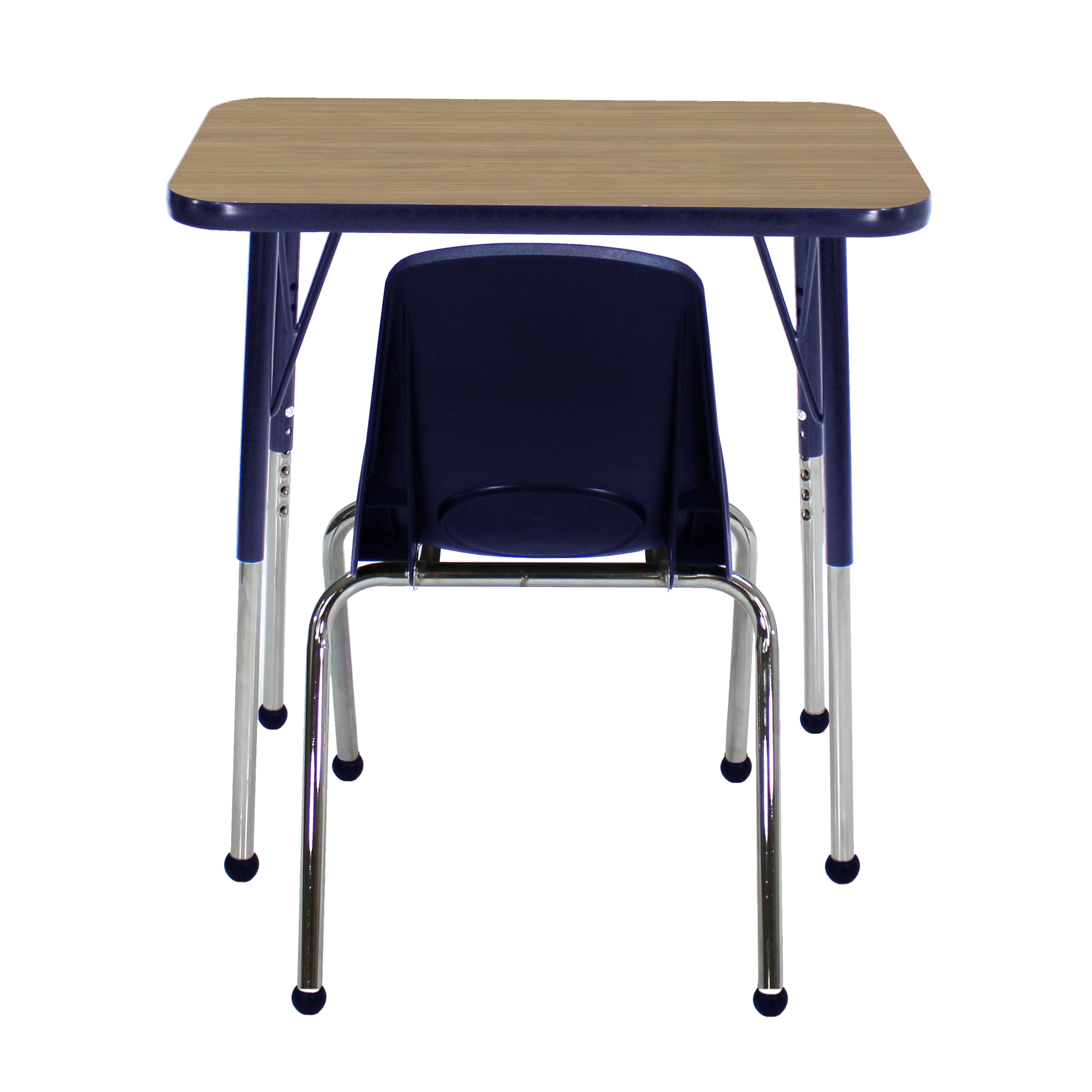 18" x 30" Rectangle T-Molding Activity Table with Standard Legs and 16" Stack Chair with Ball Glides - Pasadena Oak/Navy