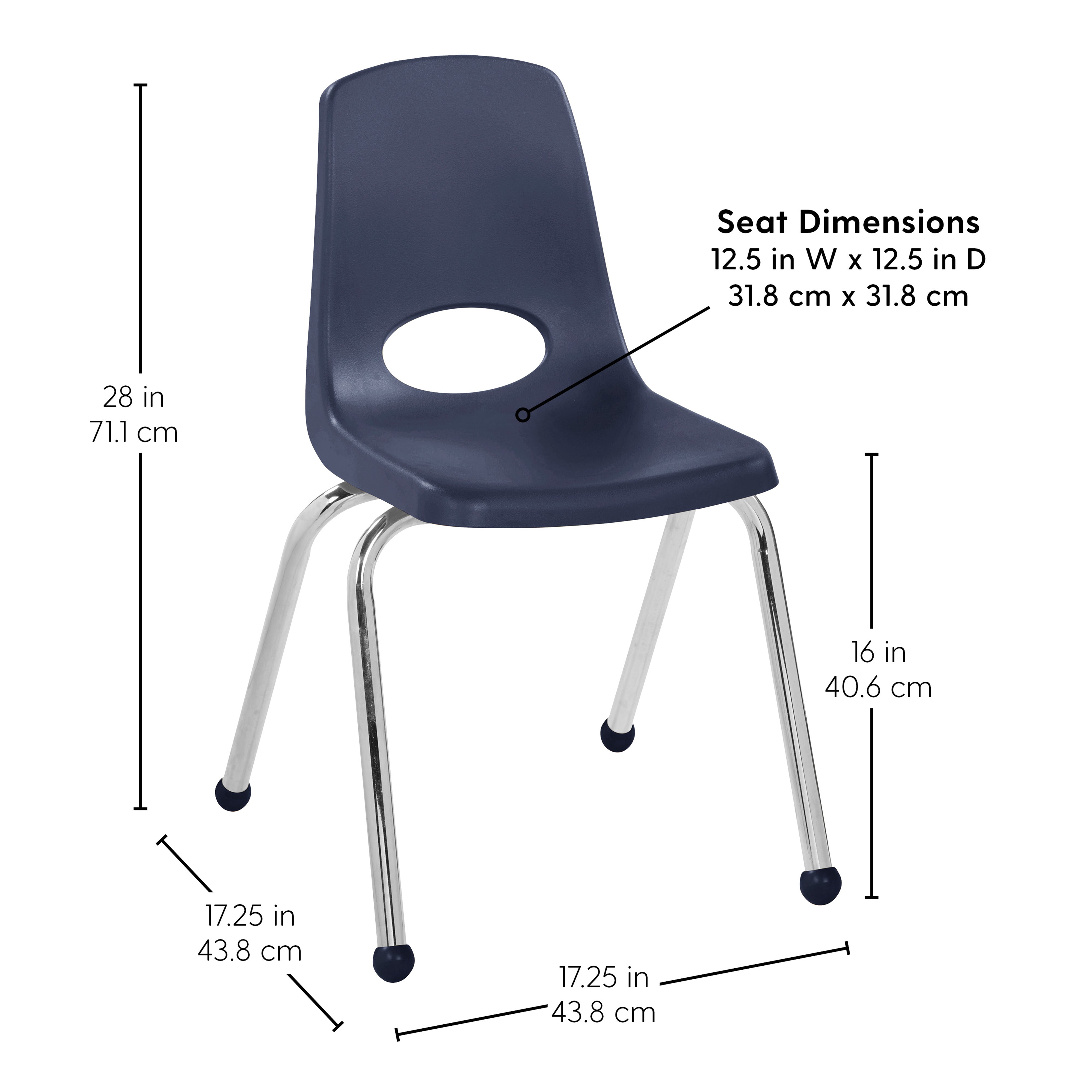 18" x 30" Rectangle T-Molding Activity Table with Standard Legs and 16" Stack Chair with Ball Glides - Pasadena Oak/Navy