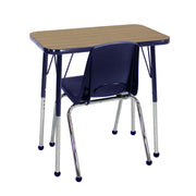 18" x 30" Rectangle T-Molding Activity Table with Standard Legs and 16" Stack Chair with Ball Glides - Pasadena Oak/Navy