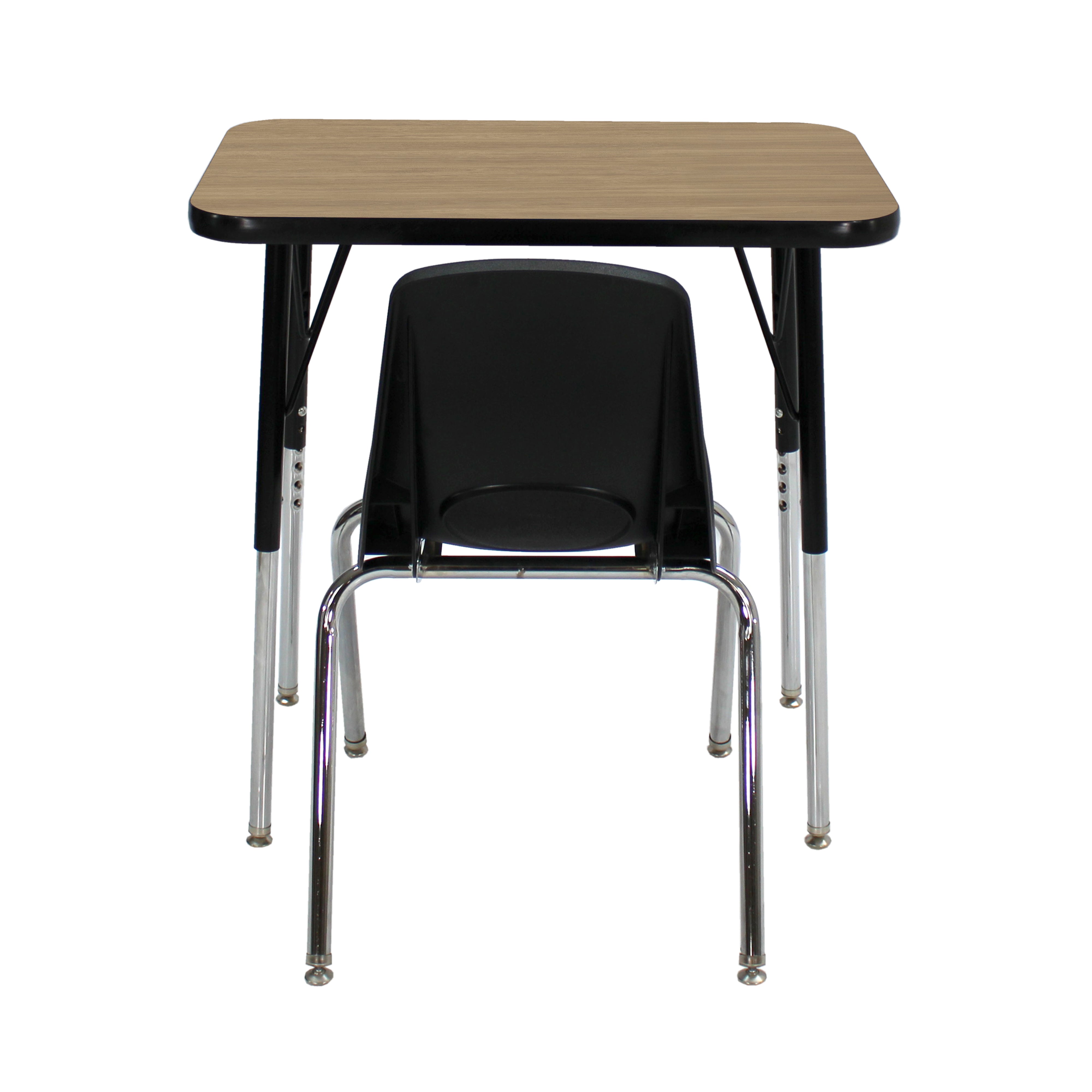 18" x 30" Rectangle T-Molding Activity Table with Standard Legs and 18" Stack Chair with Swivel Glides - Pasadena Oak/Black