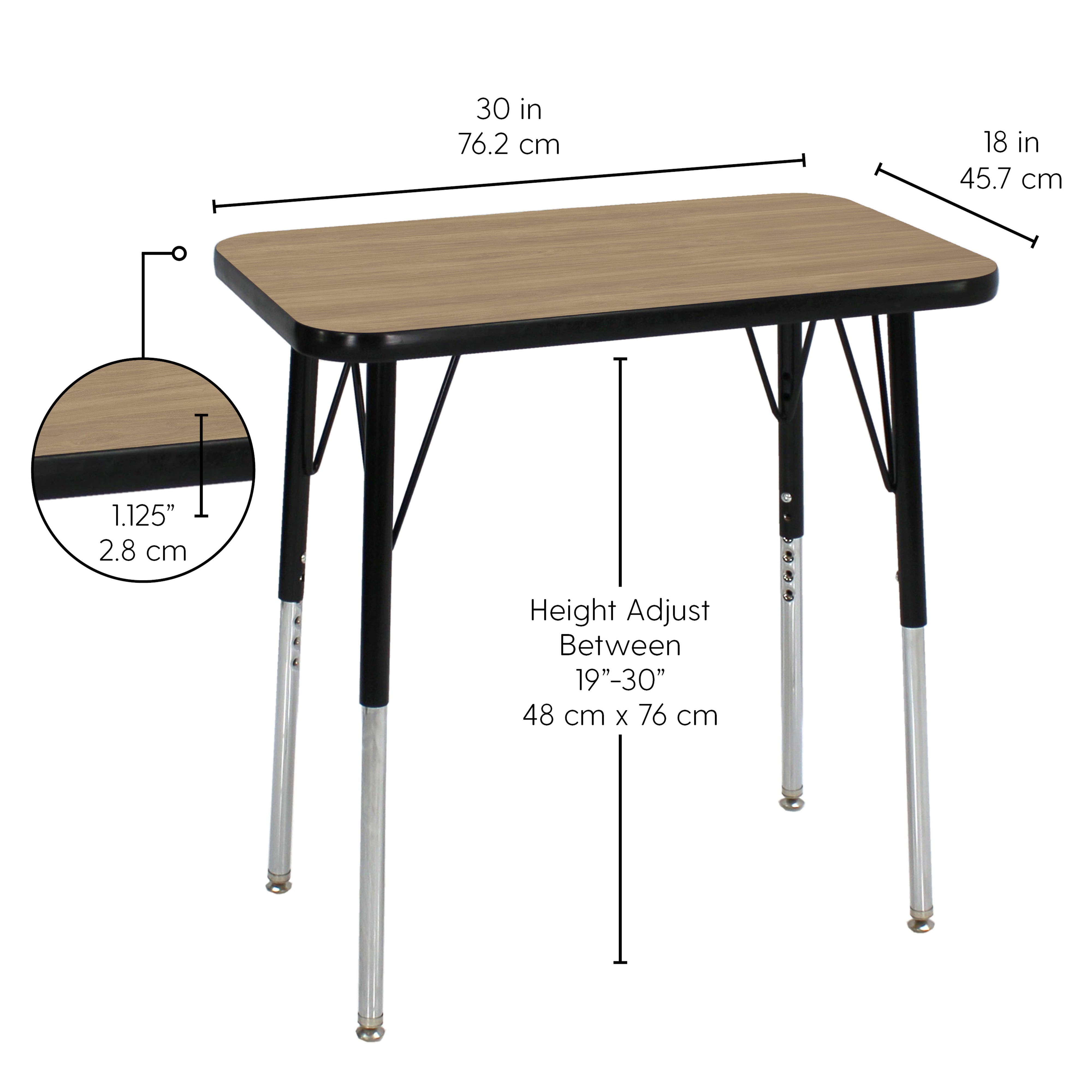 18" x 30" Rectangle T-Molding Activity Table with Standard Legs and 18" Stack Chair with Swivel Glides - Pasadena Oak/Black