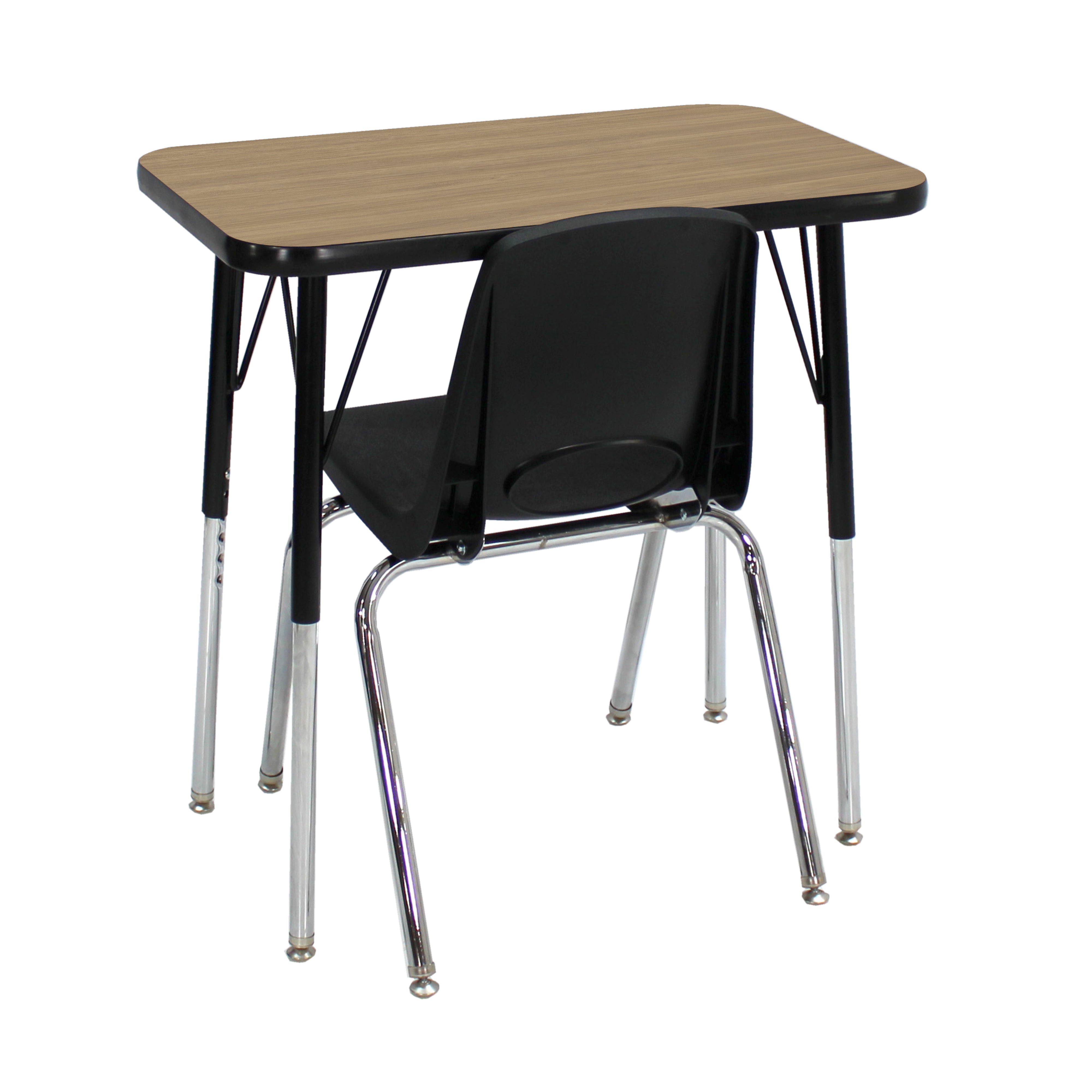 18" x 30" Rectangle T-Molding Activity Table with Standard Legs and 18" Stack Chair with Swivel Glides - Pasadena Oak/Black