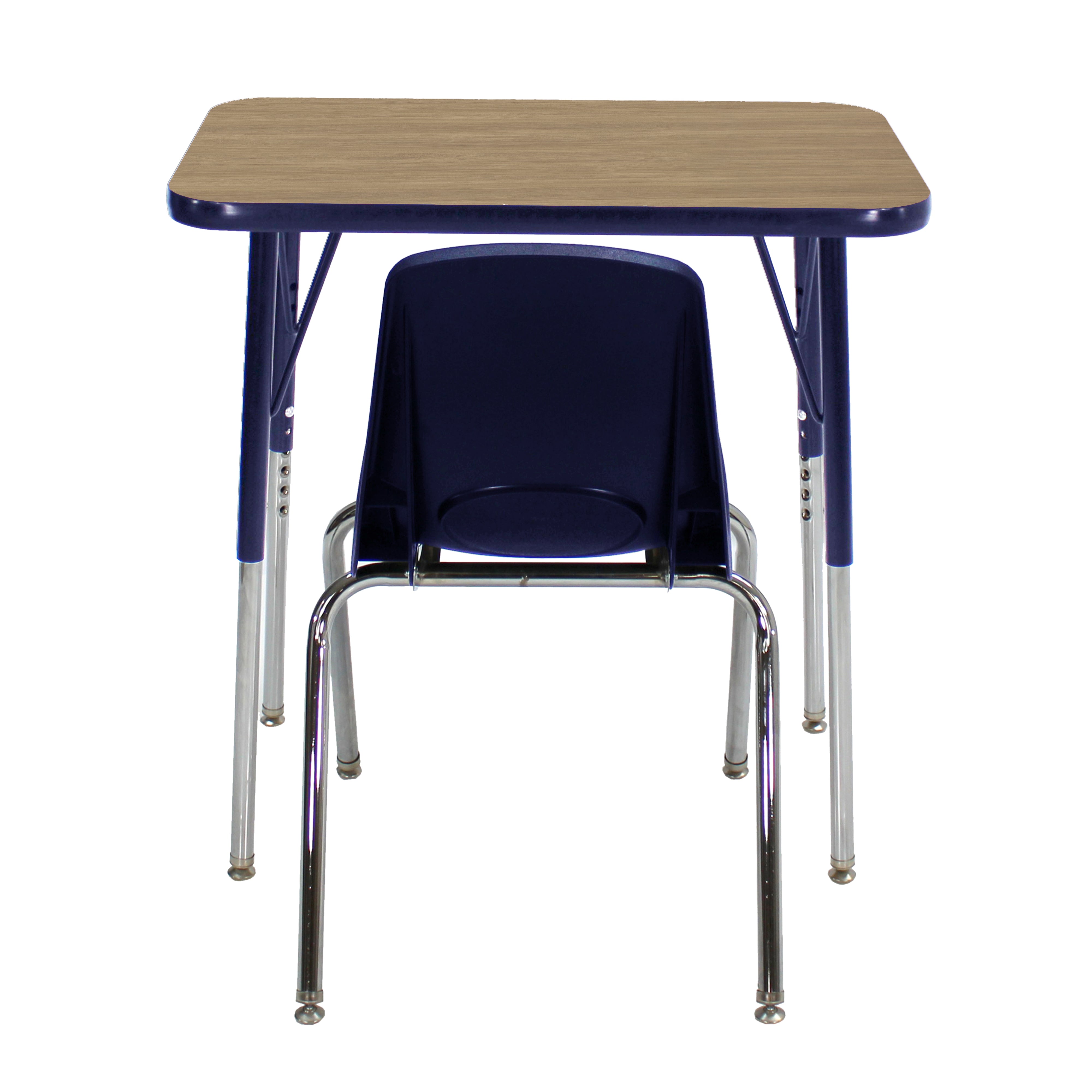 18" x 30" Rectangle T-Molding Activity Table with Standard Legs and 18" Stack Chair with Swivel Glides - Pasadena Oak/Navy