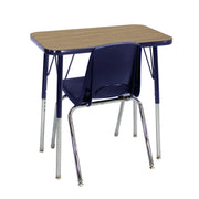 18" x 30" Rectangle T-Molding Activity Table with Standard Legs and 18" Stack Chair with Swivel Glides - Pasadena Oak/Navy