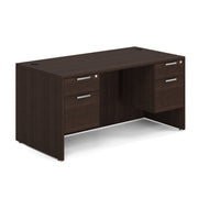OfficeSource Laminate Double 3/4 Hanging Pedestal Desk - 60" x 30" - Java