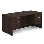 OfficeSource Laminate Double 3/4 Hanging Pedestal Desk - 66" x 30" - Java