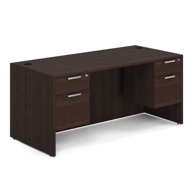 OfficeSource Laminate Double 3/4 Hanging Pedestal Desk - 66" x 30" - Java