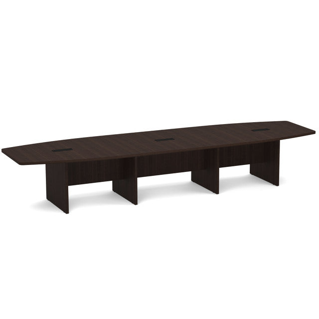 OfficeSource Laminate Expandable Boat Shaped Conference Table with Slab Base - 14' - Java