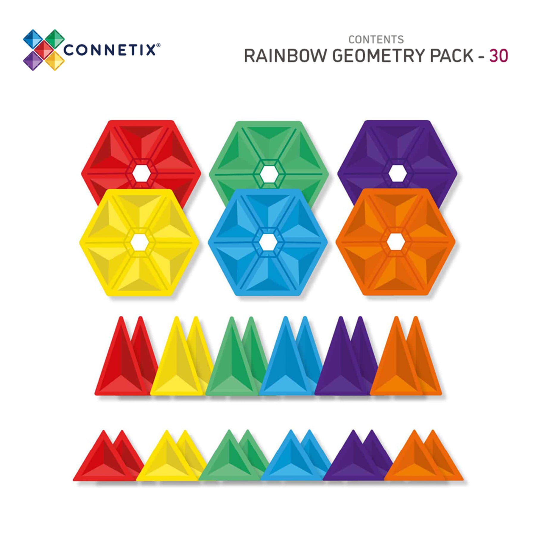 Magnetic Tiles Rainbow Geometry Pack, 30 Pieces
