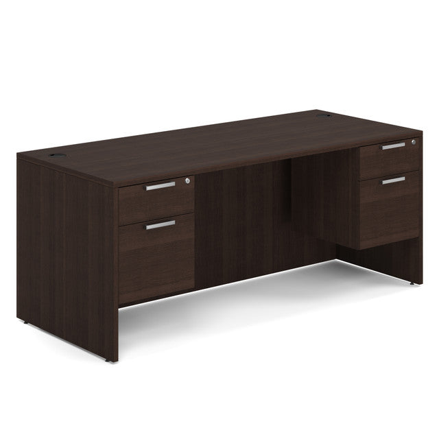 OfficeSource Laminate Double 3/4 Hanging Pedestal Desk - 71" x 30" - Java