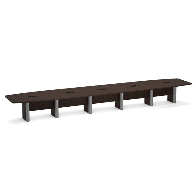 OfficeSource Laminate Expandable Boat Shaped Conference Table with Elliptical Base - 22' - Java