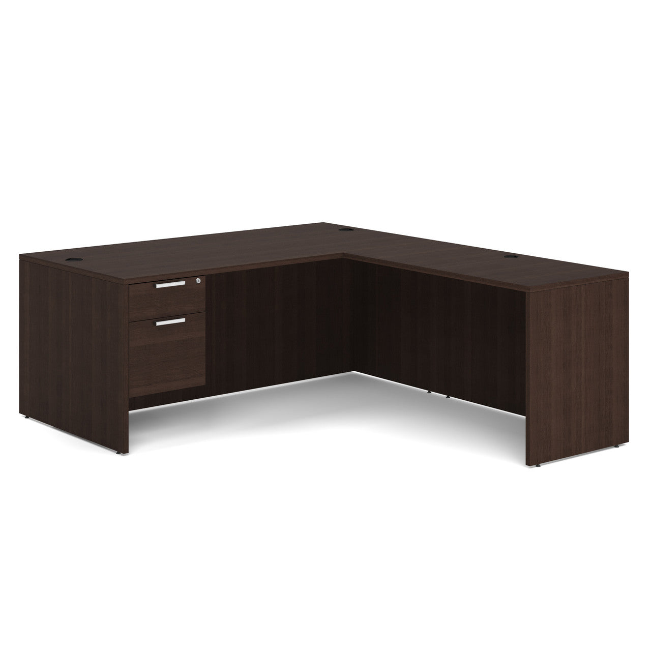 OfficeSource OS Laminate Collection Single 3/4 Pedestal ''L'' Desk - 71'' x 36'' - Java