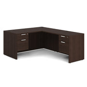 OfficeSource Laminate Double 3/4 Hanging Pedestal ''L'' Desk - 60'' x 30'' - Java