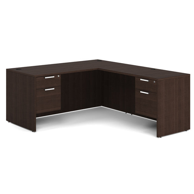 OfficeSource Laminate Double 3/4 Hanging Pedestal "L" Desk - 66" x 30" - Java