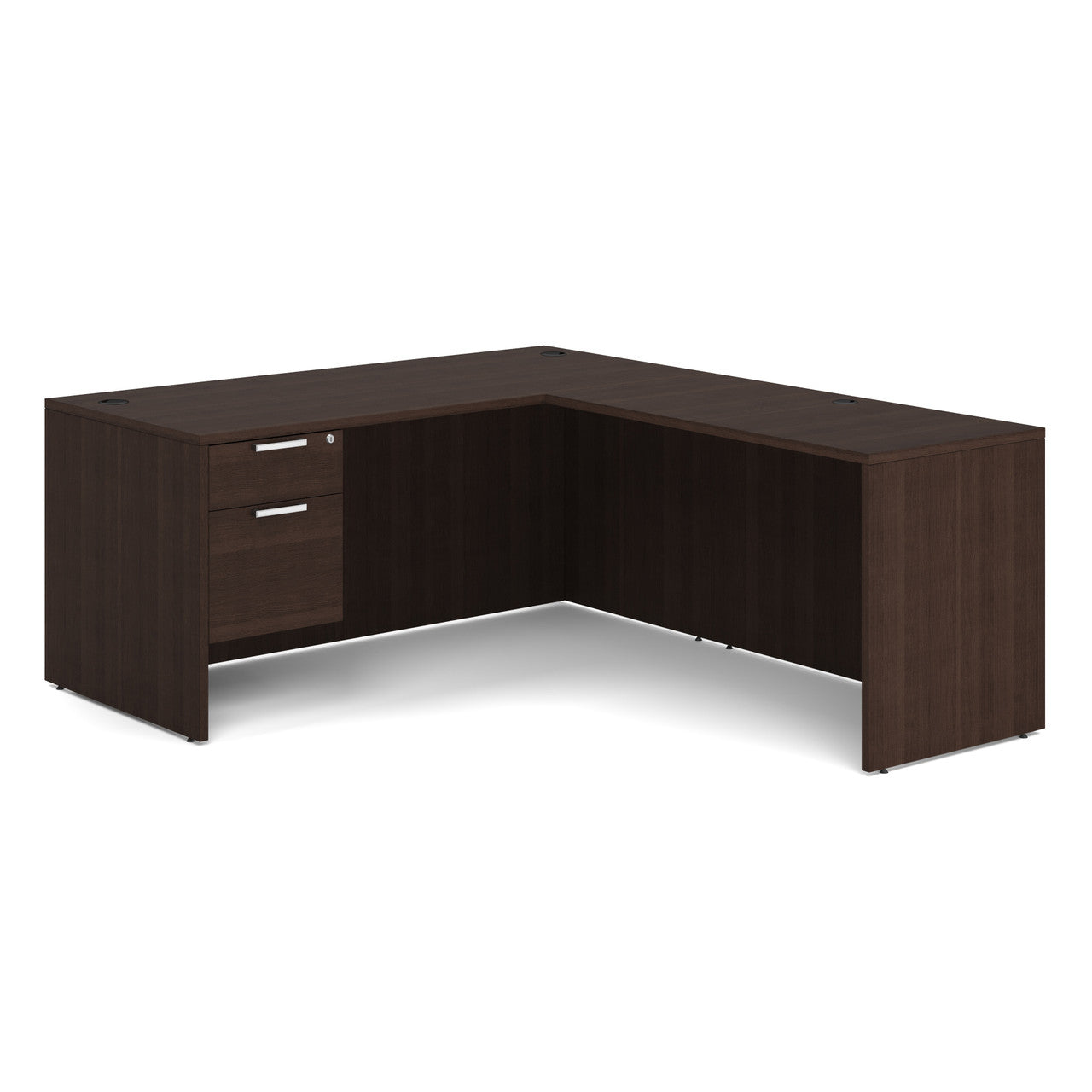 OfficeSource OS Laminate Collection Single 3/4 Pedestal "L" Desk - 66" x 30" - Java