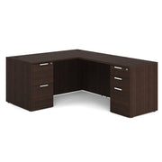 OfficeSource Laminate Double Full Pedestal "L" Desk - 60" x 30" - Java