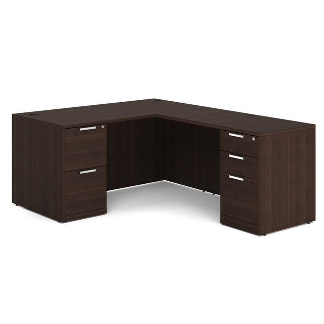 OfficeSource Laminate Double Full Pedestal "L" Desk - 60" x 30" - Java