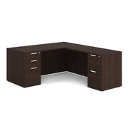 OfficeSource Laminate Double Full Pedestal "L" Desk - 66" x 30" - Java