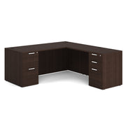 OfficeSource Laminate Double Full Pedestal ''L'' Desk - 71'' x 30'' - Java