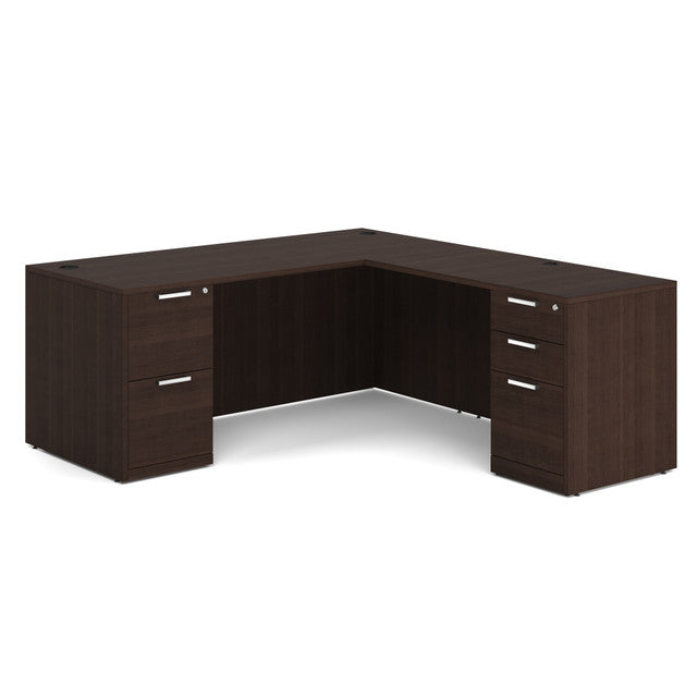 OfficeSource Laminate Double Full Pedestal ''L'' Desk - 71'' x 30'' - Java