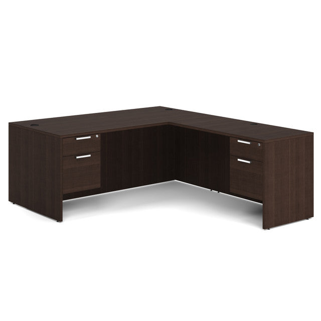 OfficeSource Laminate Double 3/4 Hanging Pedestal ''L'' Desk - 71'' x 36'' - Java