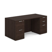 OfficeSource Laminate Double Full Pedestal Desk - 66'' x 30'' - Java