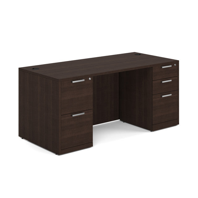 OfficeSource Laminate Double Full Pedestal Desk - 66'' x 30'' - Java