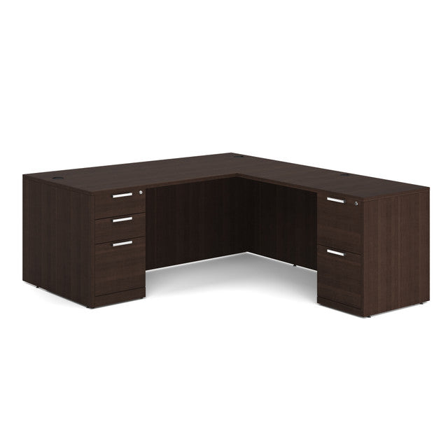 OfficeSource Laminate Double Full Pedestal ''L'' Desk - 71'' x 36'' - Java