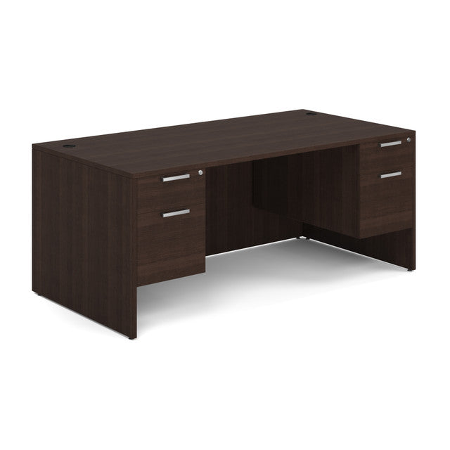 OfficeSource Laminate Double 3/4 Hanging Pedestal Desk - 71" x 36" - Java