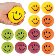 Neon Smile Face Stress Balls - 12 Pieces