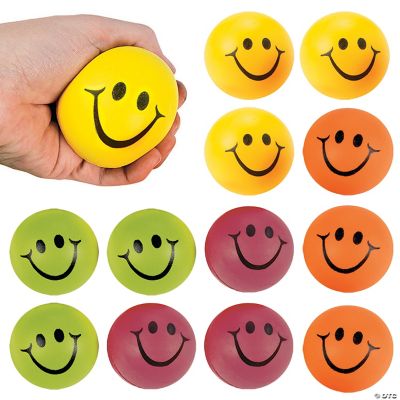 Neon Smile Face Stress Balls - 12 Pieces