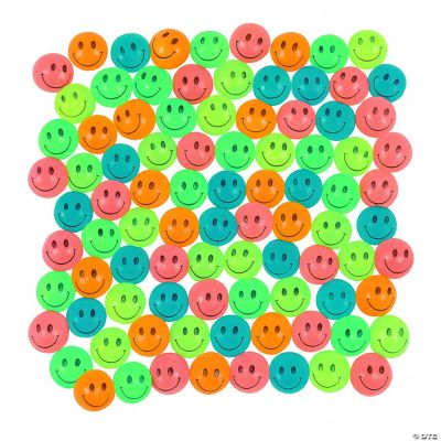 Mini Neon Smile Face Bouncing Balls - 144 Pieces
