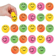 Mini Neon Smile Face Stress Balls - 24 Pieces