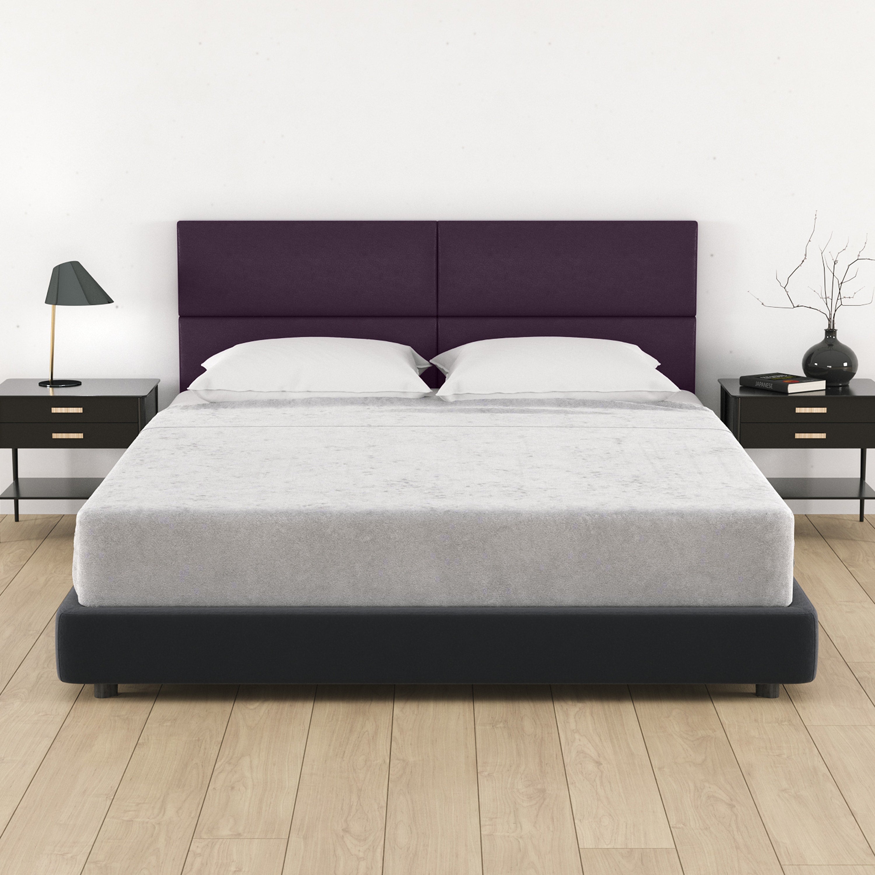 Jaxx Panelist Modern Padded Headboard – Set of 4 Wall Mounted Panels (Each 11.25" x 30") - Queen, Vegan Leather, Kalamata Purple