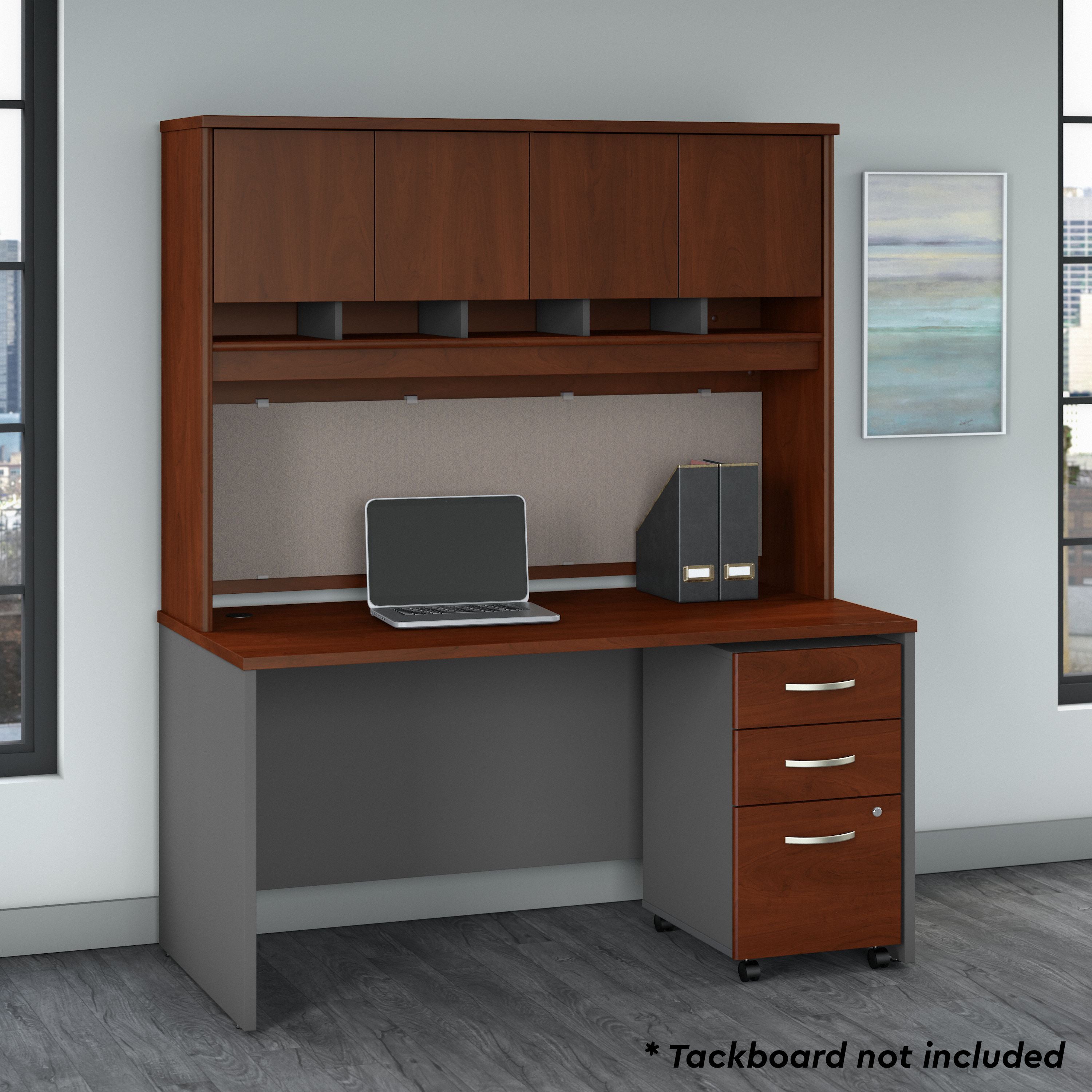 Bush Business Furniture Series C 60W x 30D Office Desk with Hutch and Mobile File Cabinet in Hansen Cherry - 59.45" Width x 29.37" Depth x 72.85" Height