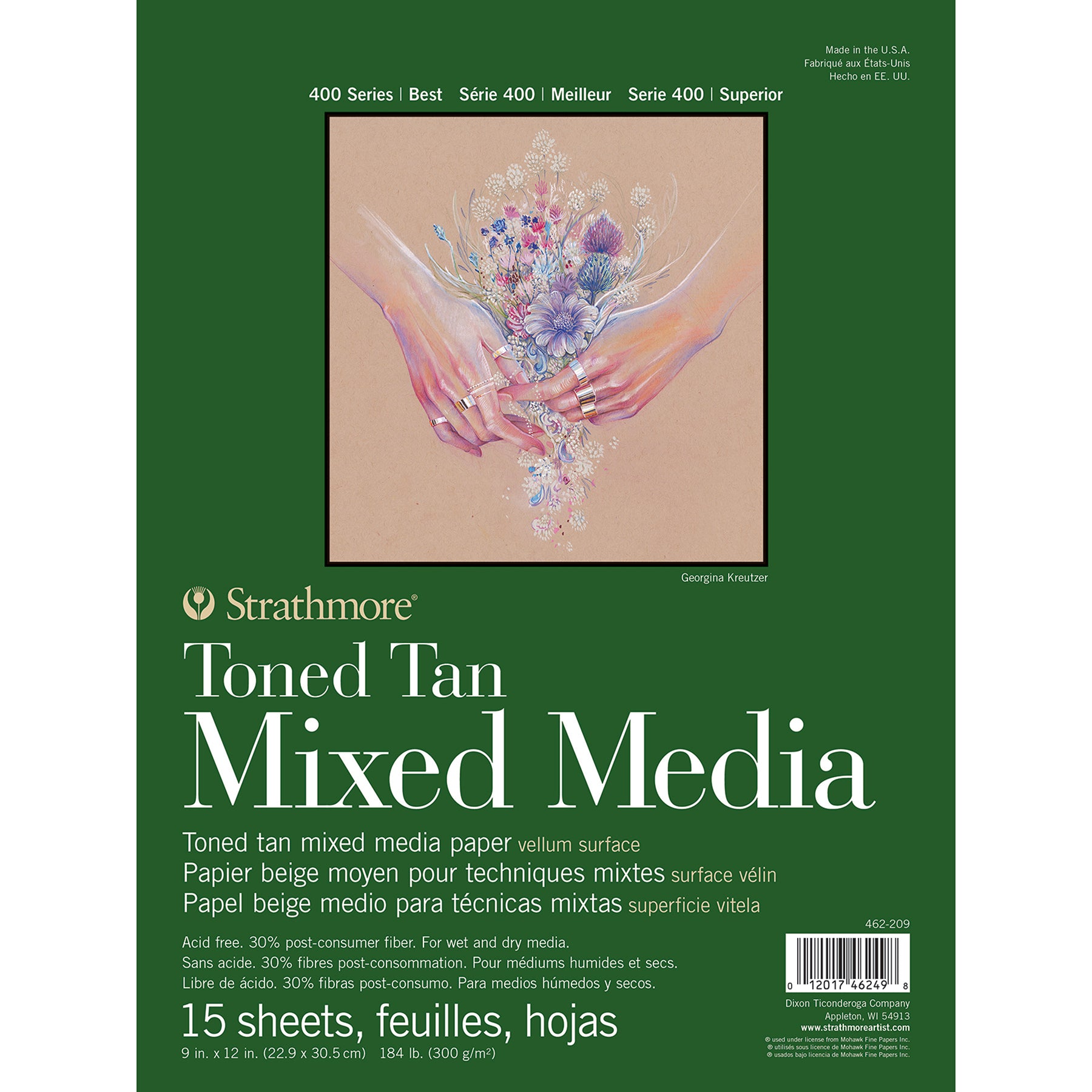 400 Series Mixed Media Pad, Toned Tan, Glue Binding, 15 Sheet, 9x12 inch, 1 Count